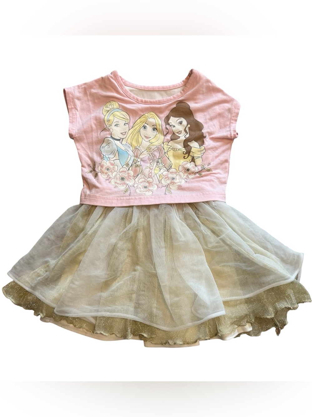 Disney Princess Dress 3T Pink Gold Tulle Cinderella Rapunzel Belle Costume